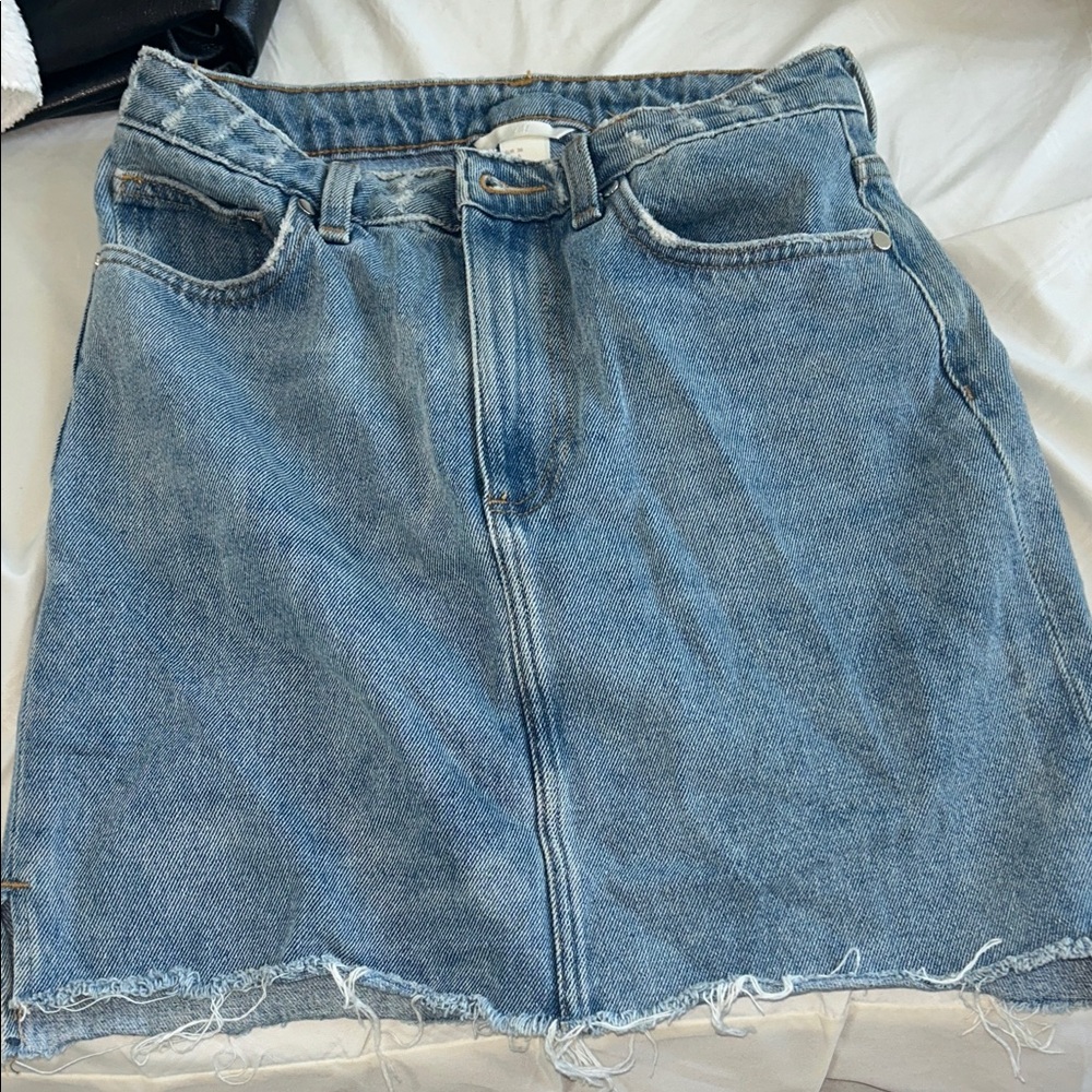 Light Blue Denim mini Skirt - Women's Distressed Hem